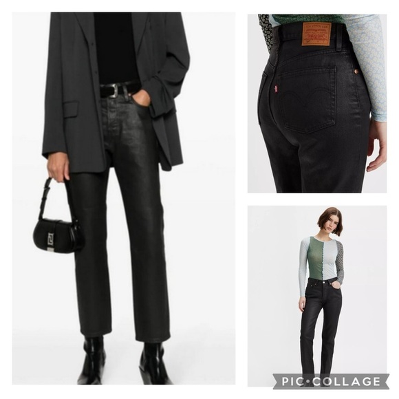 Levi’s 501 Wax Coated Straight Leg 💯% cotton Posh Party Black Women’s size 27x30 - Picture 1 of 15